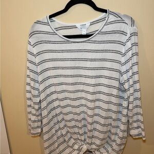 Market & Spruce Striped Long Sleeve Top - Gray and White